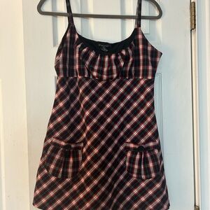 Plaid Sleeveless Dress with Pockets